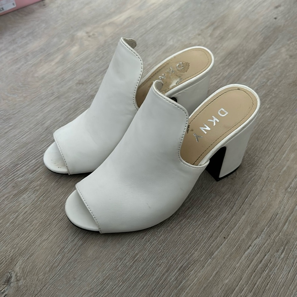 DKNY white heeled mules size 5.5
